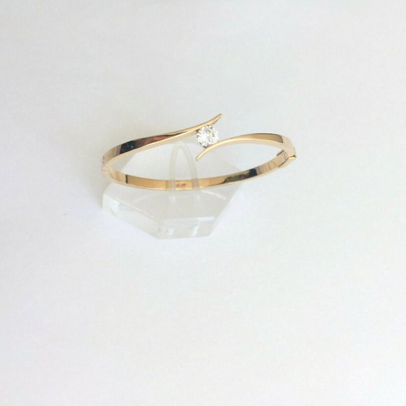 14K Real Yellow Gold Small CZ Bangle Bracelet - Picture 11 of 13